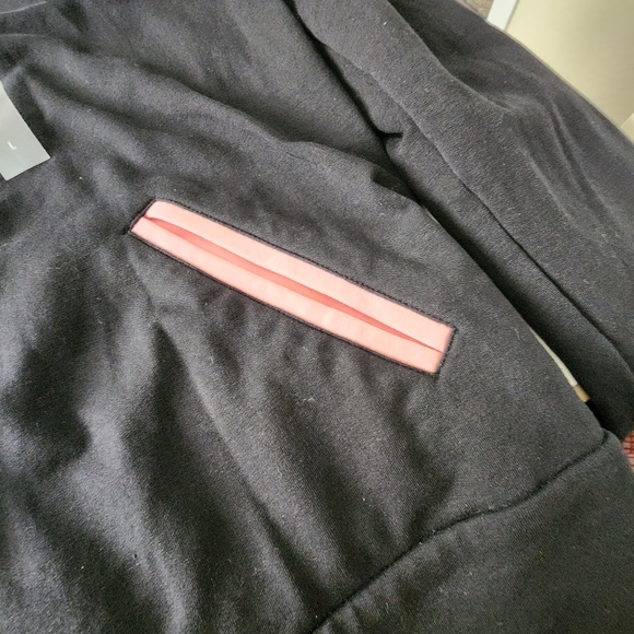 JACKET Sweat DKNY JEANS NWT Full Zip Front Side Pockets Black Pink Trim Sz Lrg - Picture 6 of 12